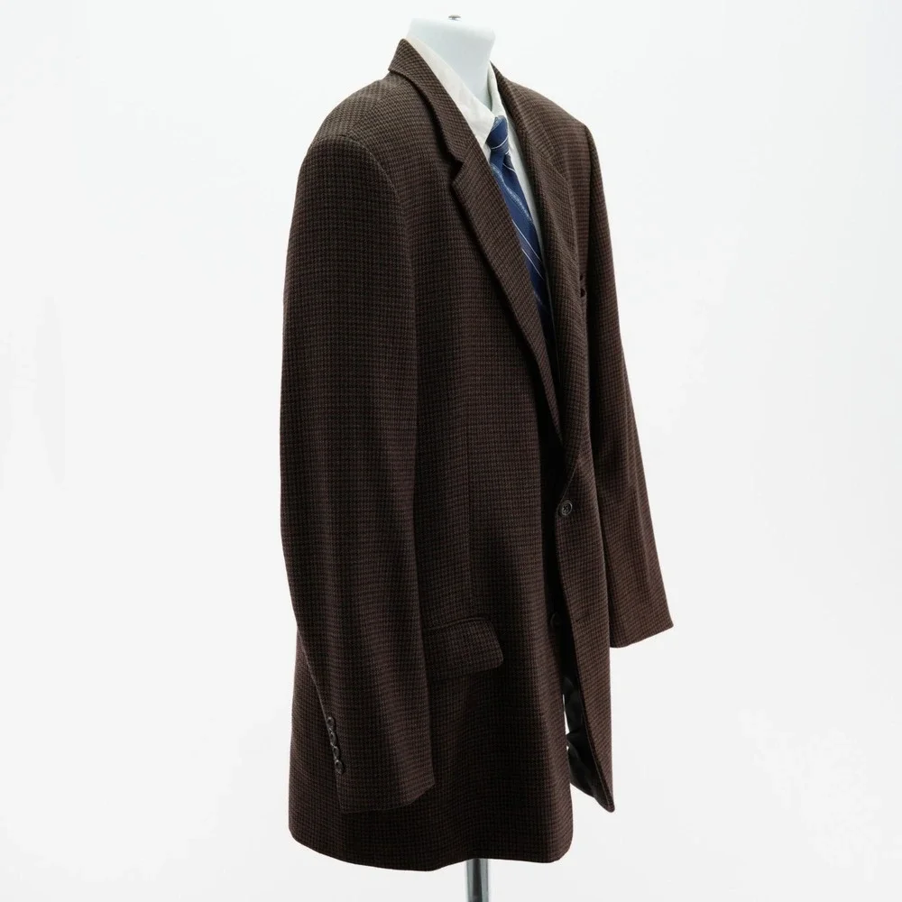 Joseph & Feiss International Lambswool Tweed Brown Tan Blue Check 48L Sport Coat